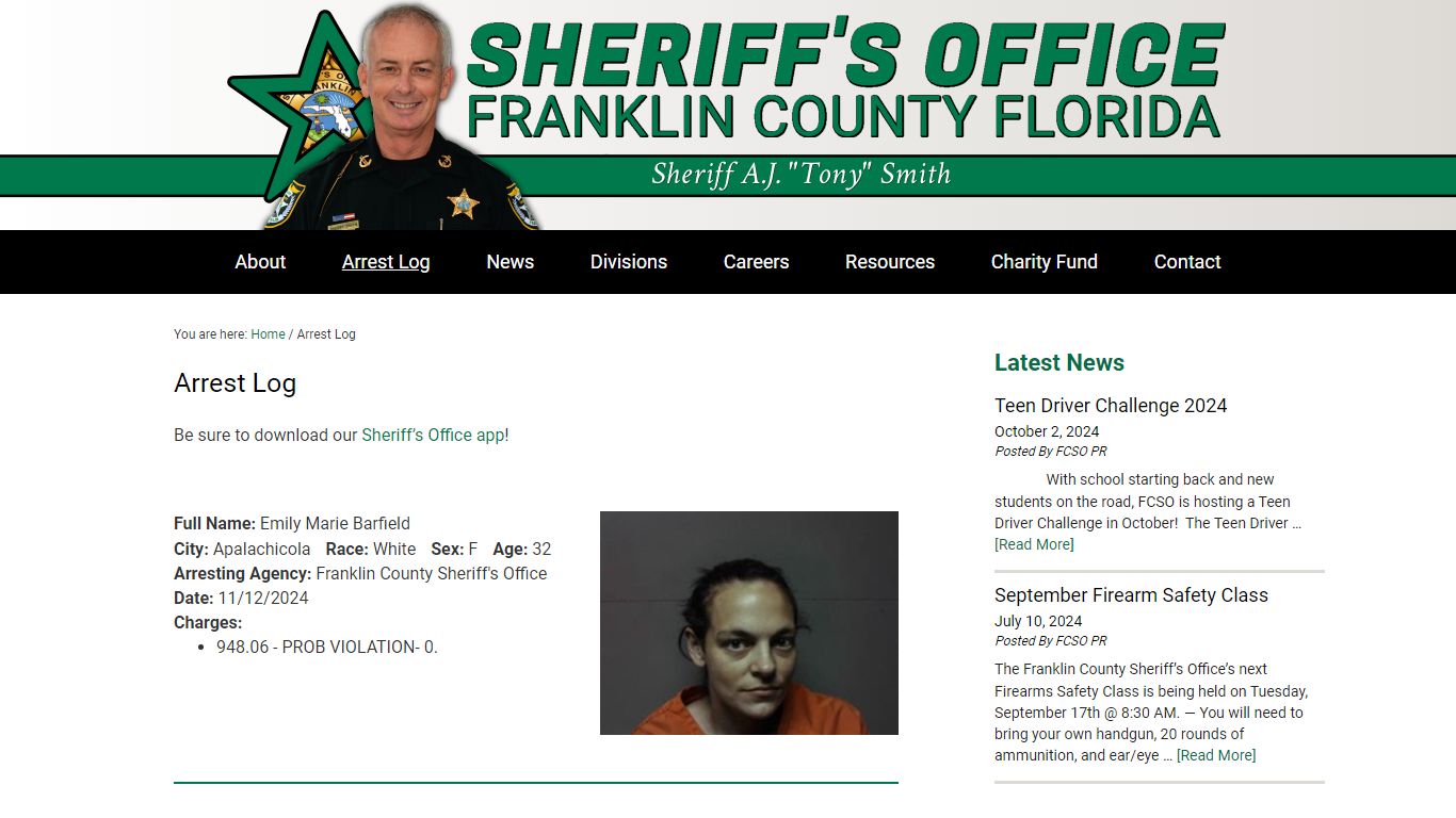 Franklin County Florida Sheriff's Office - Arrest Log - FranklinSheriff.com